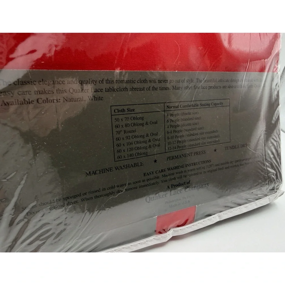 Vintage Quaker Lace Tablecloths Value Pack 60x80 Oval White Lace Red Solid